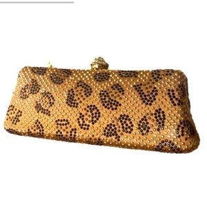 LEOPARD studded clutch caramel 9x3.5 inches